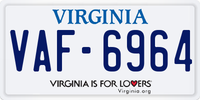 VA license plate VAF6964