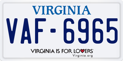 VA license plate VAF6965