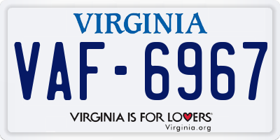 VA license plate VAF6967