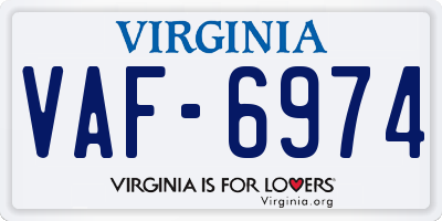 VA license plate VAF6974