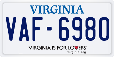 VA license plate VAF6980