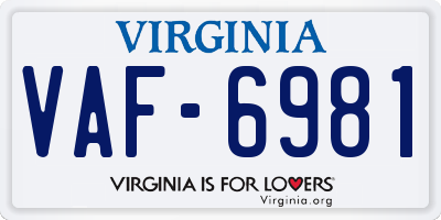 VA license plate VAF6981