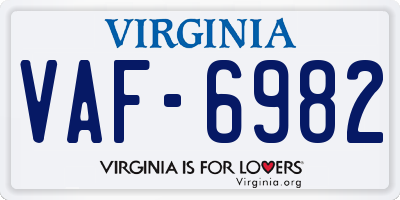 VA license plate VAF6982