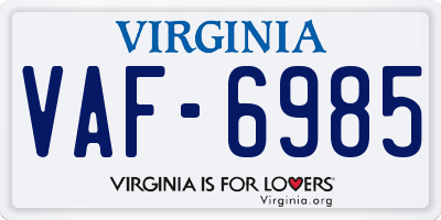 VA license plate VAF6985