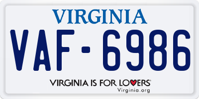 VA license plate VAF6986