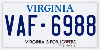 VA license plate VAF6988