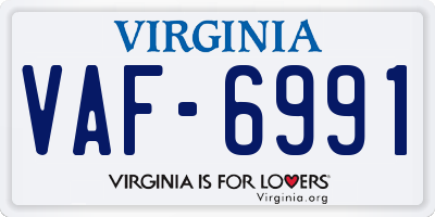 VA license plate VAF6991