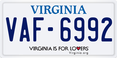 VA license plate VAF6992