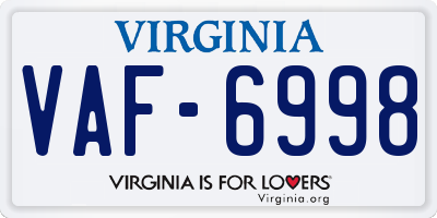 VA license plate VAF6998