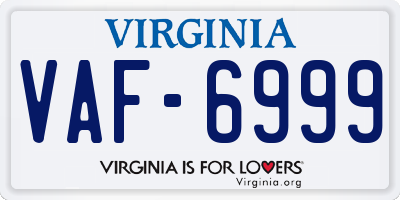 VA license plate VAF6999