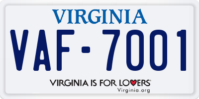 VA license plate VAF7001
