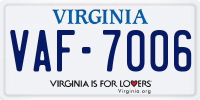 VA license plate VAF7006