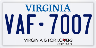 VA license plate VAF7007
