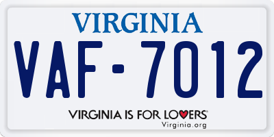 VA license plate VAF7012
