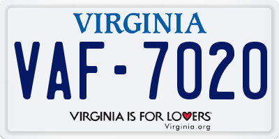 VA license plate VAF7020