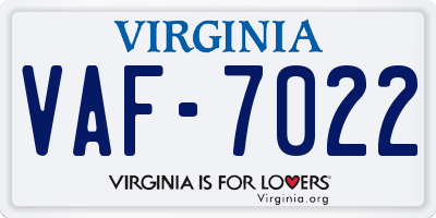 VA license plate VAF7022