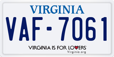 VA license plate VAF7061
