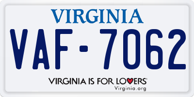 VA license plate VAF7062