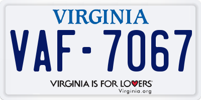 VA license plate VAF7067