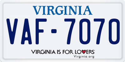 VA license plate VAF7070