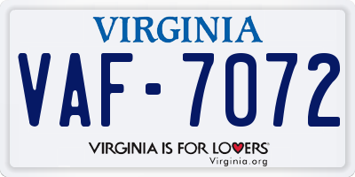VA license plate VAF7072