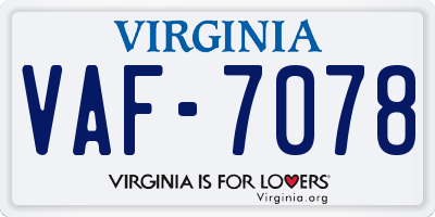 VA license plate VAF7078