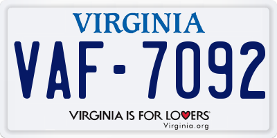 VA license plate VAF7092