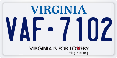 VA license plate VAF7102
