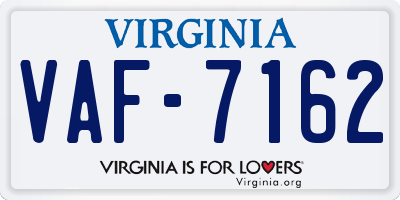 VA license plate VAF7162