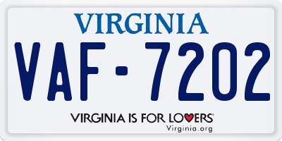 VA license plate VAF7202