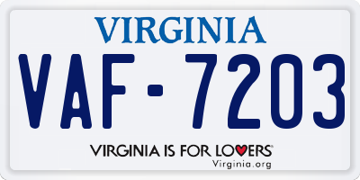 VA license plate VAF7203