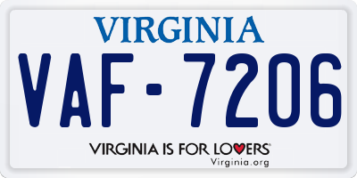 VA license plate VAF7206