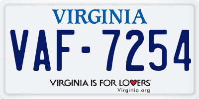 VA license plate VAF7254