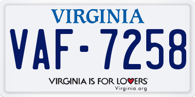 VA license plate VAF7258