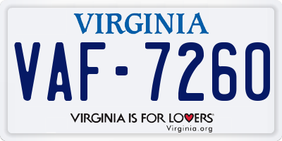 VA license plate VAF7260