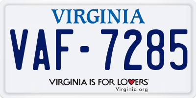 VA license plate VAF7285