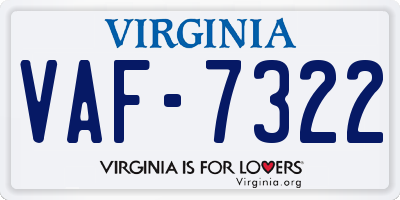 VA license plate VAF7322