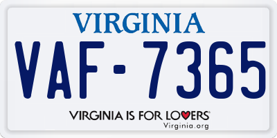 VA license plate VAF7365