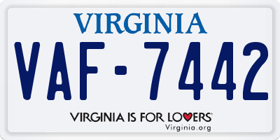 VA license plate VAF7442