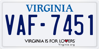 VA license plate VAF7451