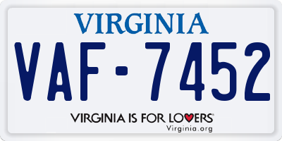 VA license plate VAF7452