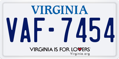 VA license plate VAF7454