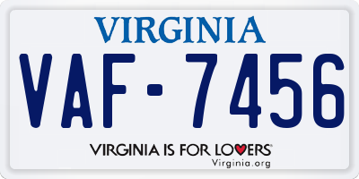 VA license plate VAF7456