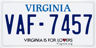 VA license plate VAF7457