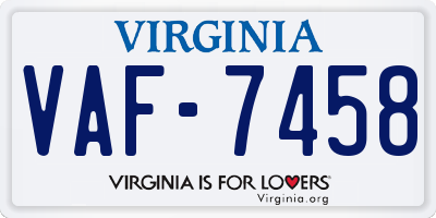 VA license plate VAF7458