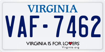 VA license plate VAF7462