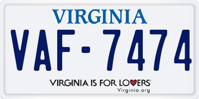 VA license plate VAF7474