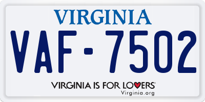 VA license plate VAF7502