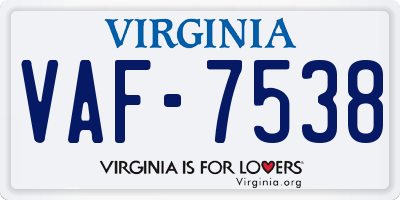 VA license plate VAF7538