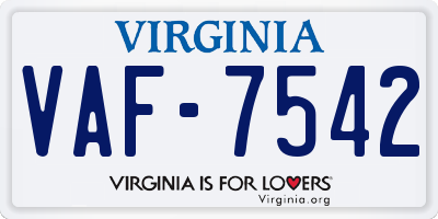 VA license plate VAF7542